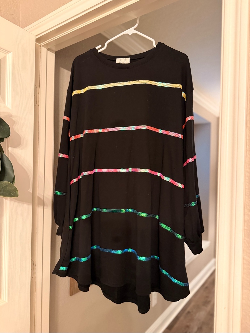 Women’s Black Rainbow-Stripe Tunic Dress